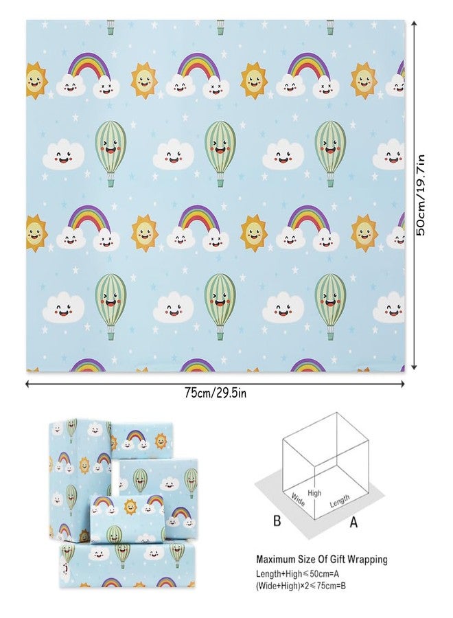 Boerni Cute Rainbow Clouds and Sunshine Float away in a hot air balloon With Smile face on bright blue wrapping paper for Babies Boys Kids Happy Birthday Party Babay Shower, Folded Flat 30 x 20 Inch, 4 - Image 2